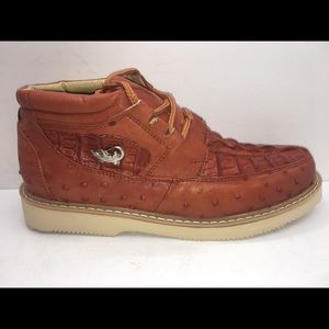 Men’s Crocodile/Ostrich Print Leather Shoes Cognac